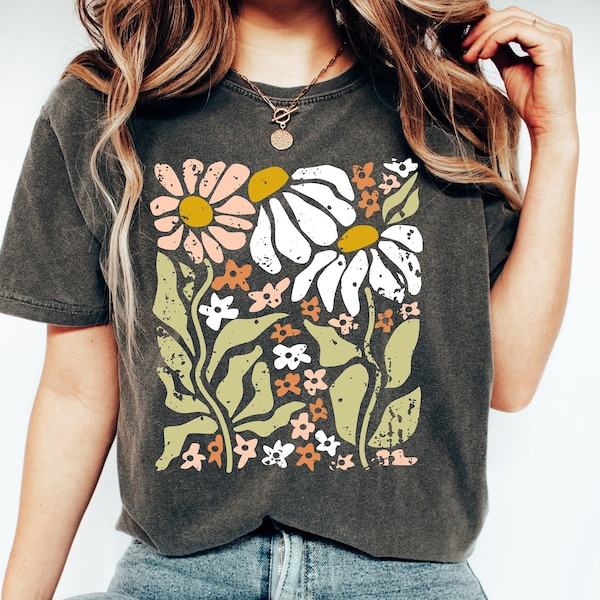 Comfort Colors Shirt, Flowers T-Shirt, Boho Wildflowers Floral Nature Shirt,Wild Flower Shirt, Wildflower T-shirt, Retro Shirt, Boho Shirt