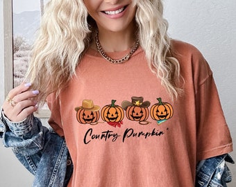 Country Pumpkin Shirt, Spooky Halloween Shirt, Pumpkin Shirt, Comfort Colors Tee, Cowboy Cowgirl Tee, Western Halloween Shirt,Halloween Gift