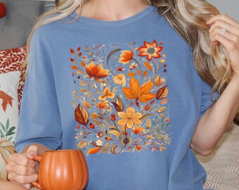Comfort Colors Fall Floral Shirt, Fall Shirt, Wildflower Garden T-Shirt,  Flower Shirt, Aesthetic Fall Graphic Tee, Pumpkin Patch Shirt