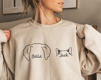 Custom Dog and Cat Ears Sweatshirt, Dog Mom Sweatshirt, Dog Lover Sweatshirt, Custom Dog Cat Sweatshirt, Cat Dad shirt, Pet Lover Sweatshirt