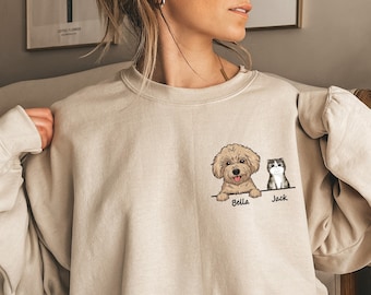 Custom Dog Portrait Sweatshirt, Dog Mom Sweatshirt, Dog Lover Sweatshirt, Custom Cat Sweatshirt, Cat Dad shirt, Dog Cat Owner Gifts