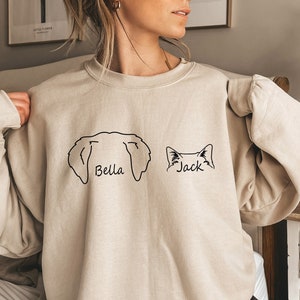 Custom Dog and Cat Ears Sweatshirt, Dog Mom Sweatshirt, Dog Lover Sweatshirt, Custom Dog Cat Sweatshirt, Cat Dad shirt, Pet Lover Sweatshirt