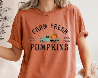 Comfort Colors® Farm Fresh Pumpkins Fall Shirt, Fall Shirt, Pumpkin Patch Shirt, Autumn Tee, Halloween Women Shirt, Fall Pumpkin Shirt