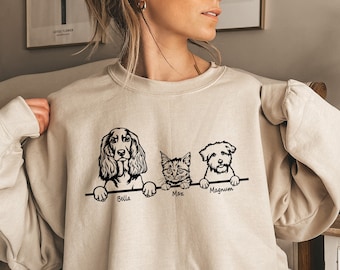 Custom Dog and Cat Sweatshirt, Dog Mom Sweatshirt, Dog Lover Sweatshirt, Custom Dog Cat Sweatshirt, Cat Dad shirt, Dog Portrait Shirt