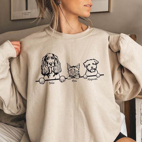 Custom Dog and Cat Sweatshirt, Dog Mom Sweatshirt, Dog Lover Sweatshirt, Custom Dog Cat Sweatshirt, Cat Dad shirt, Dog Portrait Shirt