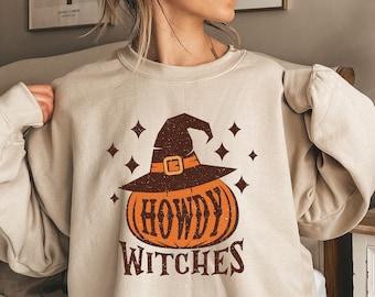 Howdy Witches Western Halloween Sweatshirt, Spooky Halloween  Shirt, Vintage Sweater, Pumpkin Shirt,  Cute Pumpkin Halloween Graphic