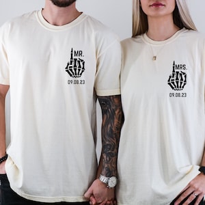 Comfort Colors® Engagement Gift, Custom Goth Wedding Shirts, Husband Wifey Tee, Bridal Party Shirt, Honeymoon Shirt, Halloween Wedding Tee
