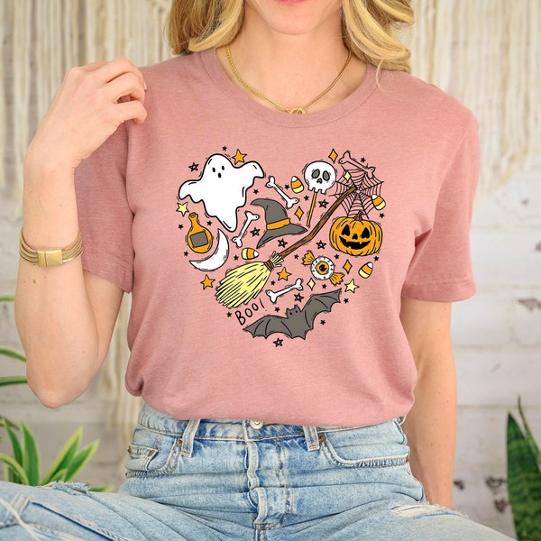 Halloween Doodles Hearth Shirt, Ghost Shirt, Spooky Season Shirt, Cute Love Boo Shirt, Halloween Kids Shirt, Halloween Theme Shirt