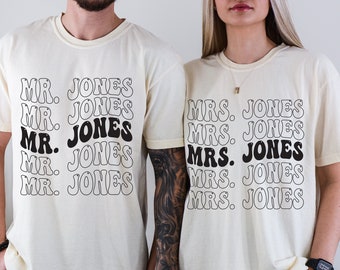 Custom Couples Last Name T-shirts, Engagement Gift , Just Married Shirts, Bride Shirt, Honeymoon Gift, Mr and Mrs Shirts,Bachelorette Gift