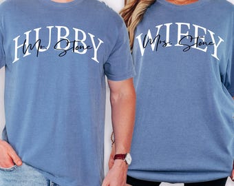 Custom Comfort Colors® Hubby & Wifey Shirt, Mrs Shirt, Wife T-Shirt, Wedding Party Shirt, Honeymoon Shirt, Bride Groom Tee, Hubby Wifey Gift