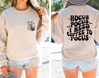 Cute Spooky Coffee Sweatshirt, Fall Coffee Lover Tee, Halloween Party Shirt, Fall Graphic Shirt, Ghost Shirt, Crewneck Oversized Sweater