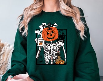 Funny Skeleton  Sweatshirt, Halloween Sweatshirt, Witch Shirt,  Fall Shirt, Spooky Season Shirt, Funny Halloween Outfit, Happy Halloween