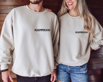 Custom Roman Numeral Sweatshirts,Est Year Personalized Sweatshirt, Roman Numeral Date Gifts for Couples,Birthday Date Gift,Anniversary Date