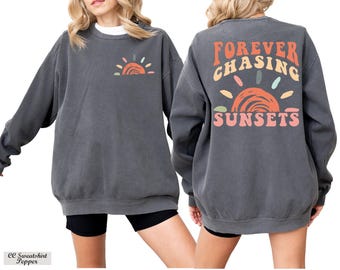 Forever Chasing Sunset Sweatshirt, Cute Sunsets Travel Long Sleeve Shirt, Retro Beach Sweater, Tropical Sweater, Retro Summer Sweatshirt