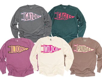 Custom Pennant Flag Mascot Sweatshirt, Cheer Team Long Sleeve, Watercolor Pennant Mascot Sweat,School Spirit Sweatshirt,Girly Mascot Sweat