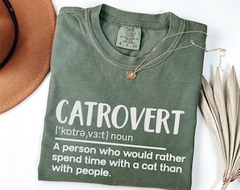 Comfort Colors Catrovert T-Shirt, Gift for Cat Lovers, Funny Cat Shirt, Introvert Gift, Cat Mom Gift, Cat Lover Shirt, Animal Lover Shirt