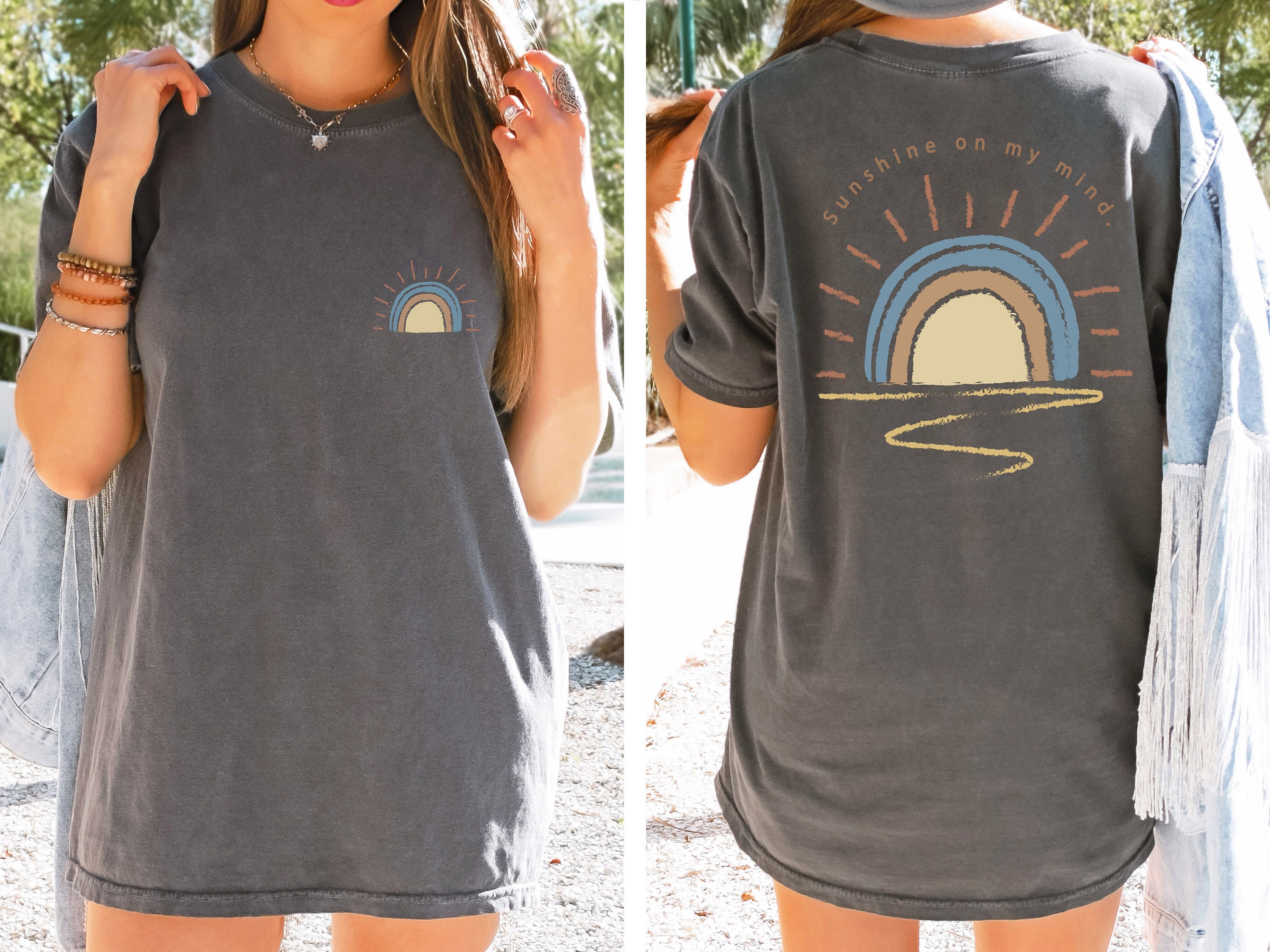 Retro Sun Shine On My Mind Shirt,Comfort Color Oversized Tshirt, Summer Shirt, Vacation Shirt, Beach Shirt, Summer Vacation Shirt,Boho Shirt