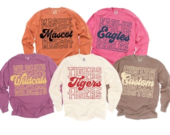 Custom School Team Name Sweatshirt, Team Mascot Crewneck, Custom Team Long Sleeve, School Spirit Long SleevePersonalized Sports Team Gifts