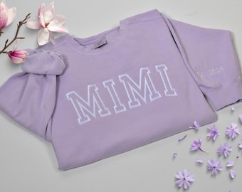 Comfort Colors® Custom Embroidered Sweatshirt, Custom Est. Year Gift for Grandma, Mom Momma Nana Gigi Sweatshirt, Personalized Name T-Shirt