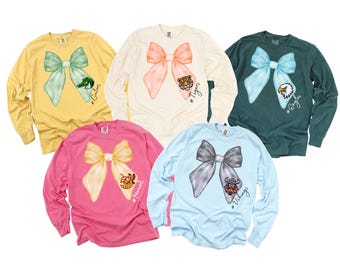 Custom Team Mascot Coquette Bow Sweatshirt, Personalized Ribbon School Team Sweatshirt, Custom Sport Gift, Custom Team Mascot Long Sleeve