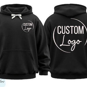 A black hoodie with the text "CUSTOM Logo" printed on the back.