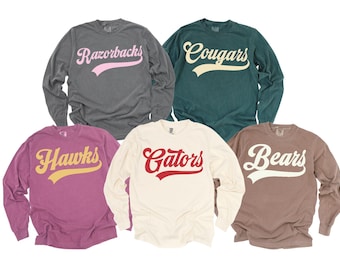 Comfort Colors® Custom School Mascot Long Sleeve T-Shirt, School Spirit Sweatshirt, Custom Sports Sweatshirt, Team Mascot Sweatshirt Gift