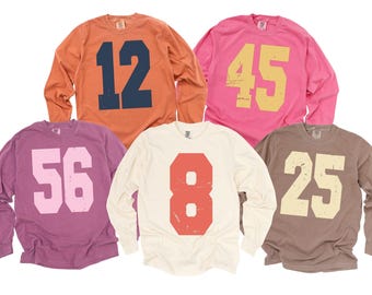 Custom Jersey Number Sweatshirt, Personalized Sports Number Long Sleeve T-Shirt, Football Number Sweatshirt, College Football Sweatshirt