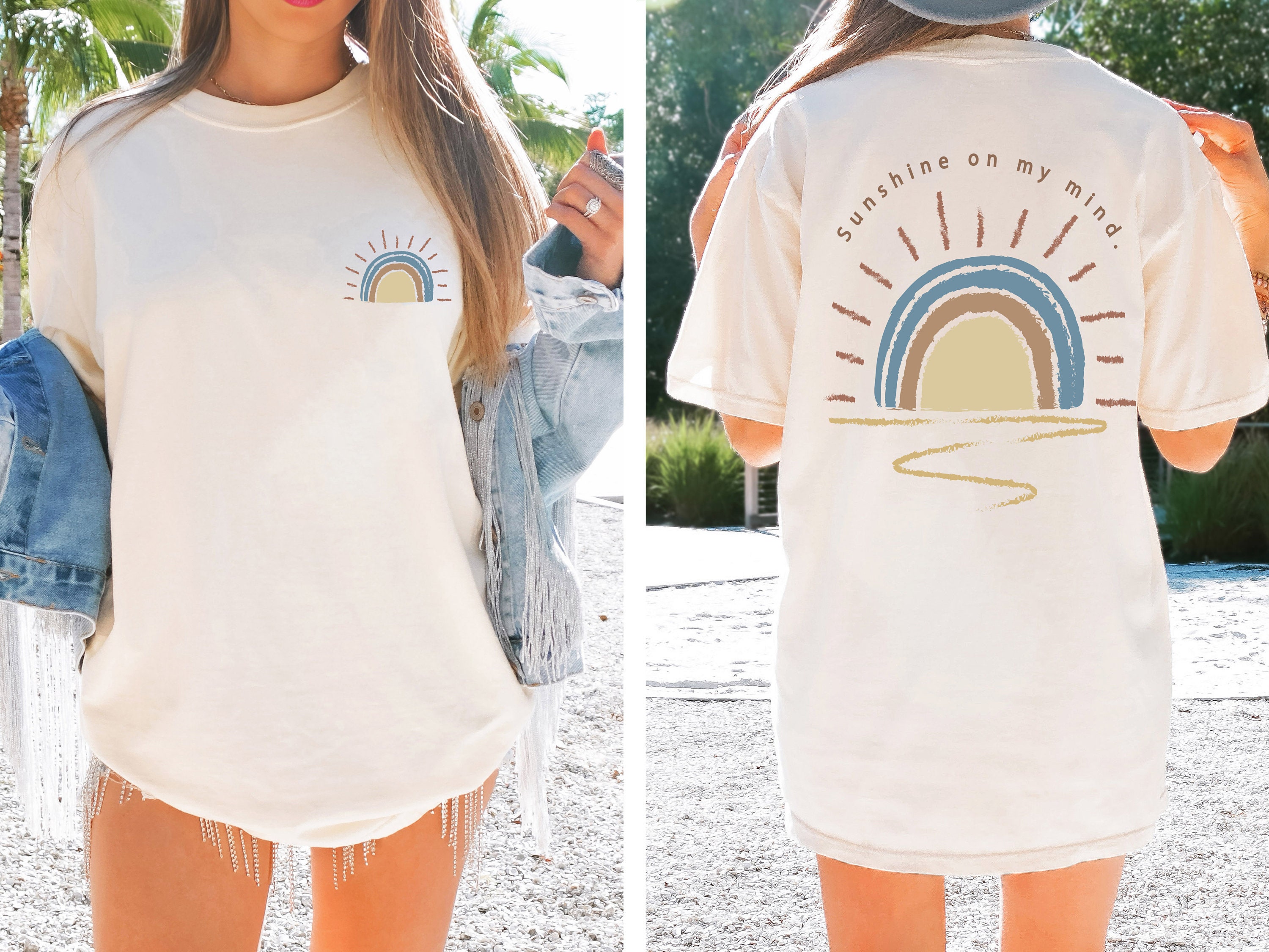 Retro Sun Shine On My Mind Shirt,Comfort Color Oversized Tshirt, Summer Shirt, Vacation Shirt, Beach Shirt, Summer Vacation Shirt,Boho Shirt
