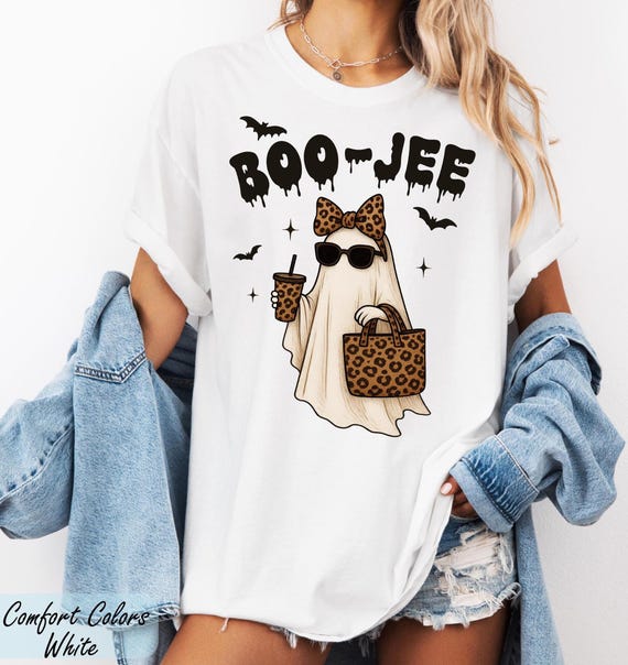 Comfort Colors® Cute Boo Jee Shirt, Leopard Print Ghost Shirt, Boo Shirt, Coffee Lover Ghost Tee, Halloween Gift, Trendy Boojee Aesthetic,
