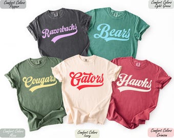 Comfort Colors® Custom School Mascot T-Shirt, Custom Name Gifts For Back To School, Custom Sports Tee, Team Mascot Shirt, School Logo Tee