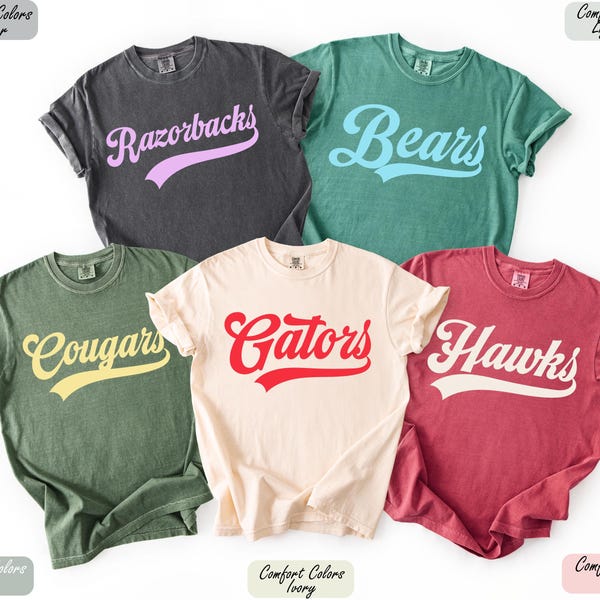 Comfort Colors® Custom School Mascot T-Shirt, Custom Name Gifts For Back To School, Custom Sports Tee, Team Mascot Shirt, School Logo Tee