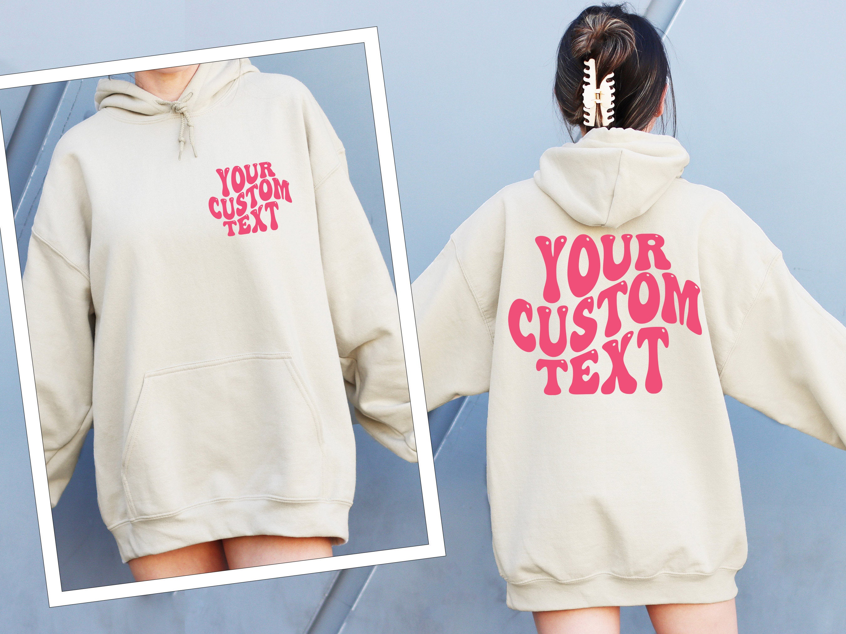 Discover Personalized Hoodie, Custom Text Hoodie, Your Text Here, Customize Text, Women Men Unisex, Personalized Text Shirt, Add Your Own zweiseitig Hoodie