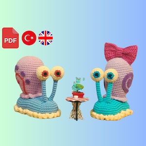 Amigurumi Pattern - Printable PDF Tutorial English & Türkçe, Crochet Gift, Snails Crochet Pattern, Crochet Cute Toys - 100% Cotton