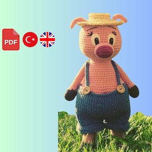 Amigurumi Pattern - Printable PDF Tutorial Türkçe & English, Crochet Gift, Piggy Pattern, Crochet Piggy, Crochet Cute Toys - 100% Cotton