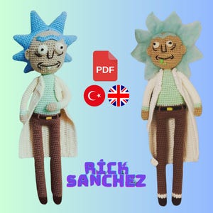 Amigurumi Pattern - Printable PDF Tutorial Türkçe & English , Crochet Gift, Rick Sanchez, Crochet Rick Sanchez Pattern,100% Cotton