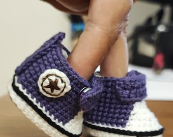 English Pattern-PDF only, Crochet PATTERN doll booties inspired Converse, crochet sneakers for Toy Doll , pdf tutorial , Crochet Cute Shoe