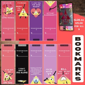 Book of Bill-bladwijzers voor Valentijnsdagkaarten| Gravity Falls geïnspireerde bladwijzers| Grappige leuke bladwijzers| Boekenwurmcadeaus| Handgemaakte bladwijzers