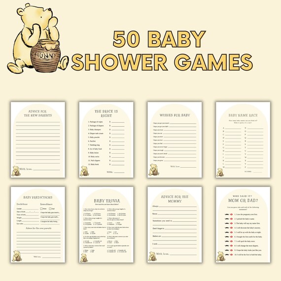 Teddy Bear Baby Shower Games Bundle, Winnie the Pooh Bingo Printable  Template, We Can Bearly Wait Baby Food Game for Gender Neutral BS138 