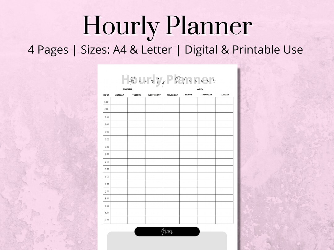 Printable Hourly Planner Instant Download Minimalist Hourly - Etsy