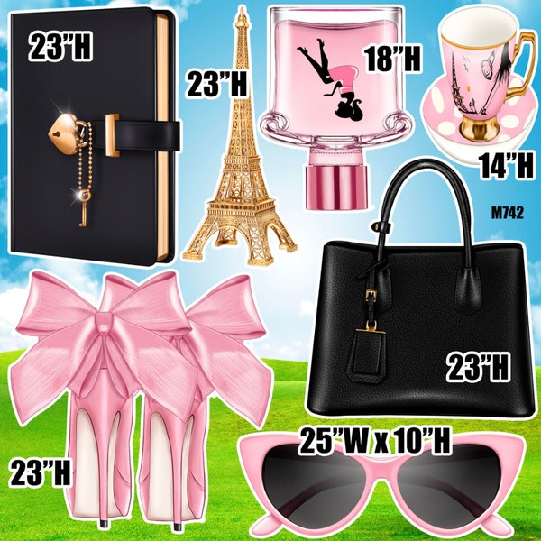 Fashion, purse, heels, perfume, sunglasses, Paris, France, Eiffel tower, yard cards, lawn signs, party props, (M742HS)