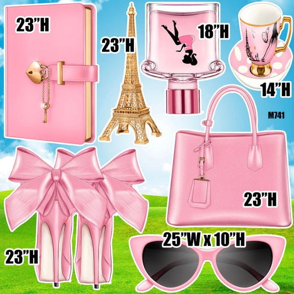 Fashion, purse, heels, perfume, sunglasses, Paris, France, Eiffel tower, yard cards, lawn signs, party props, (M741HS)