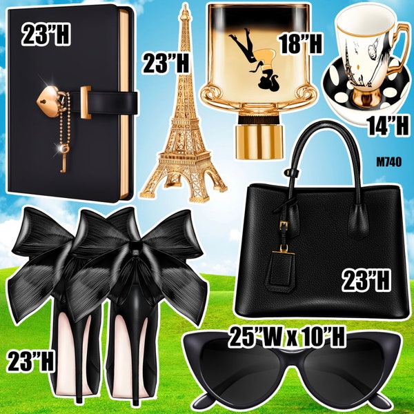 Fashion, purse, heels, perfume, sunglasses, Paris, France, Eiffel tower, yard cards, lawn signs, party props, (M740HS)