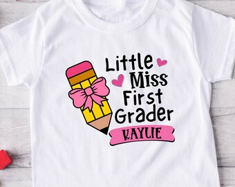 Personalized Little Miss First Grader Pencil shirt, Girl Back To School Shirt, First Day Of School Girl Shirt, First Grade Girl Pencil Tee