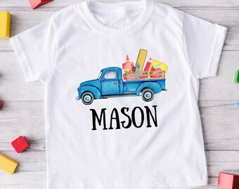 Personalized back to school Truck Shirt, First Day Of School Boys T Shirt, Boys Back to School Shirt, Kindergarten 1st Day of School Shirt