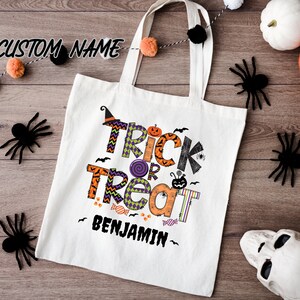 Kids Name Halloween Tote, Halloween Candy Bag, Cute Trick-or-Treat Bag for Kids, Halloween Tote Bag, Kids Halloween Trick or Treat Tote Bag