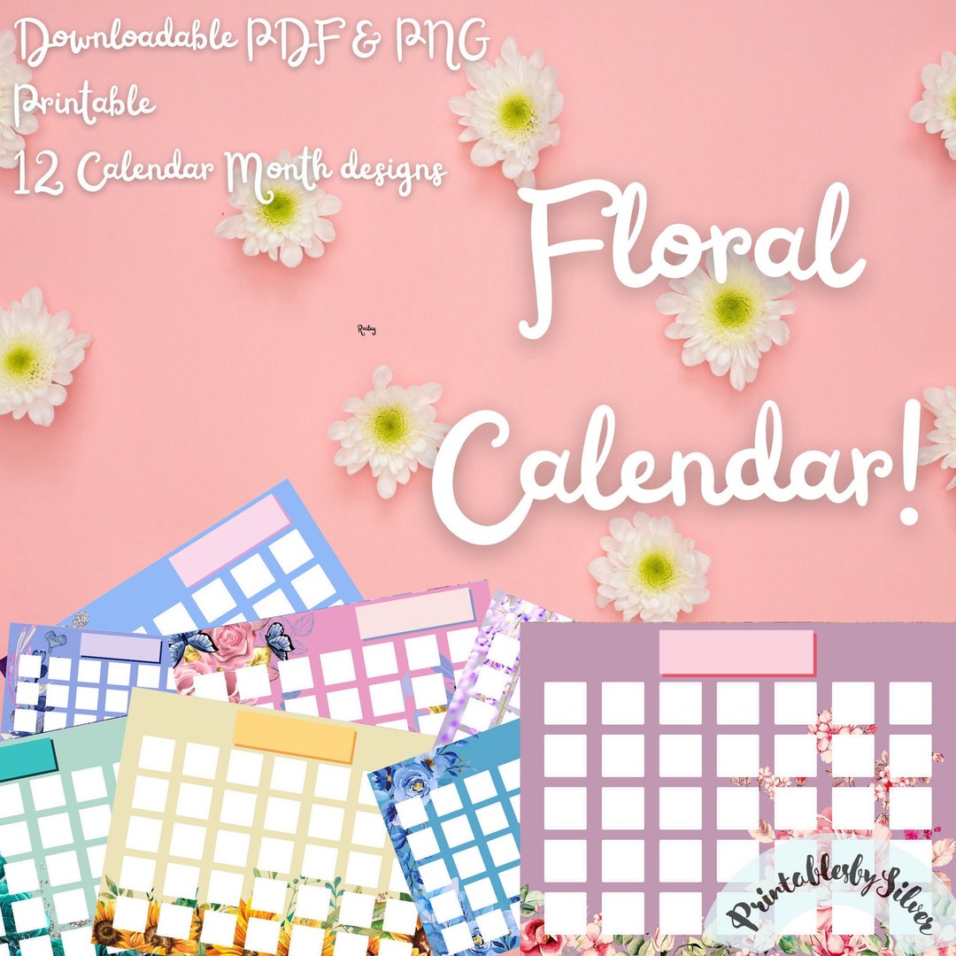 Printable Floral Calendar Printable Flower Calendar Flower Etsy México