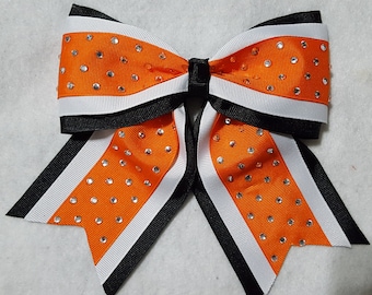 Black White Orange Rhinestone Hairbow