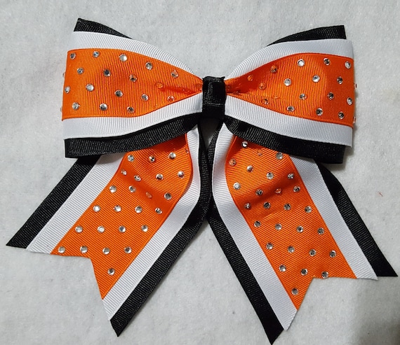 Black White Orange Rhinestone Hairbow