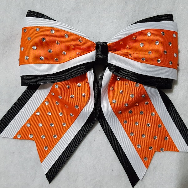 Black White Orange Rhinestone Hairbow