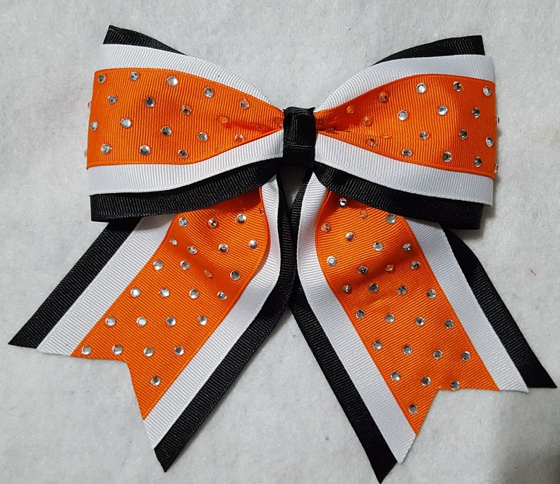 Black White Orange Rhinestone Hairbow image 1